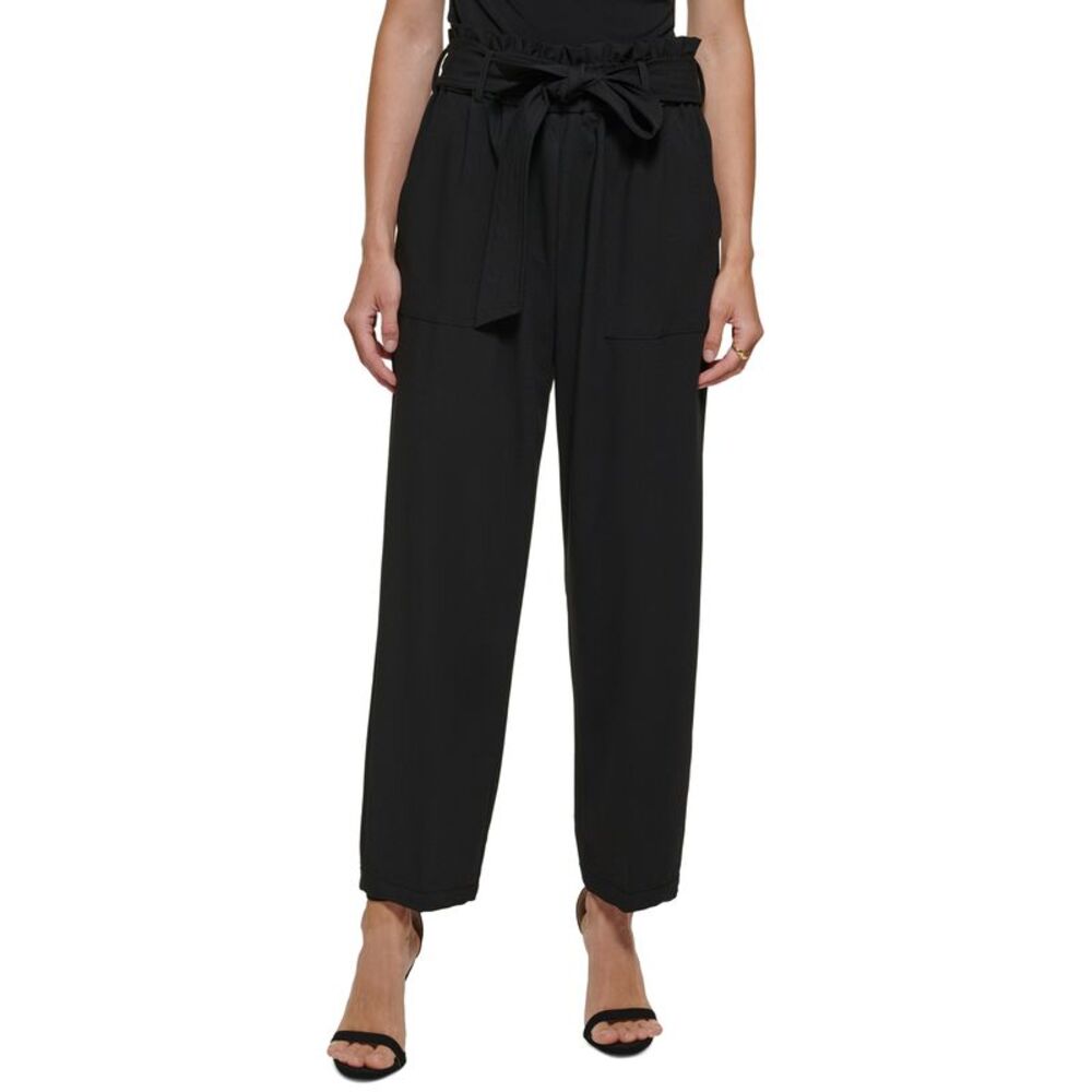 DKNY Petite Tie-Waist High-Rise Straight-Leg Pants